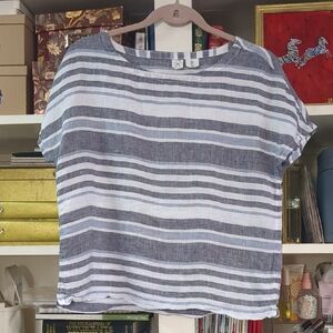 Artisan NY Striped Blue and White Women's Linen Top Size Small